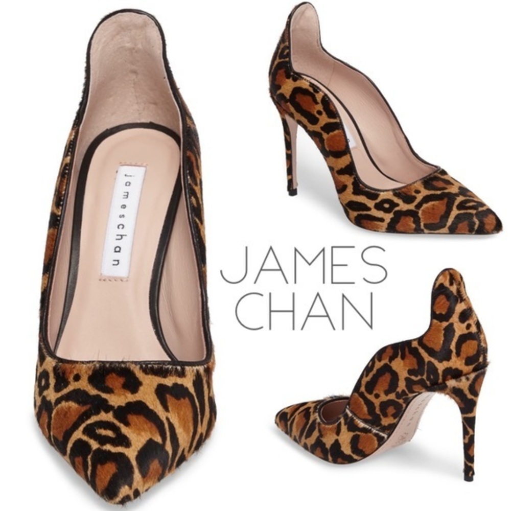 NIB James Chan leopard print calf hair heels 8.5